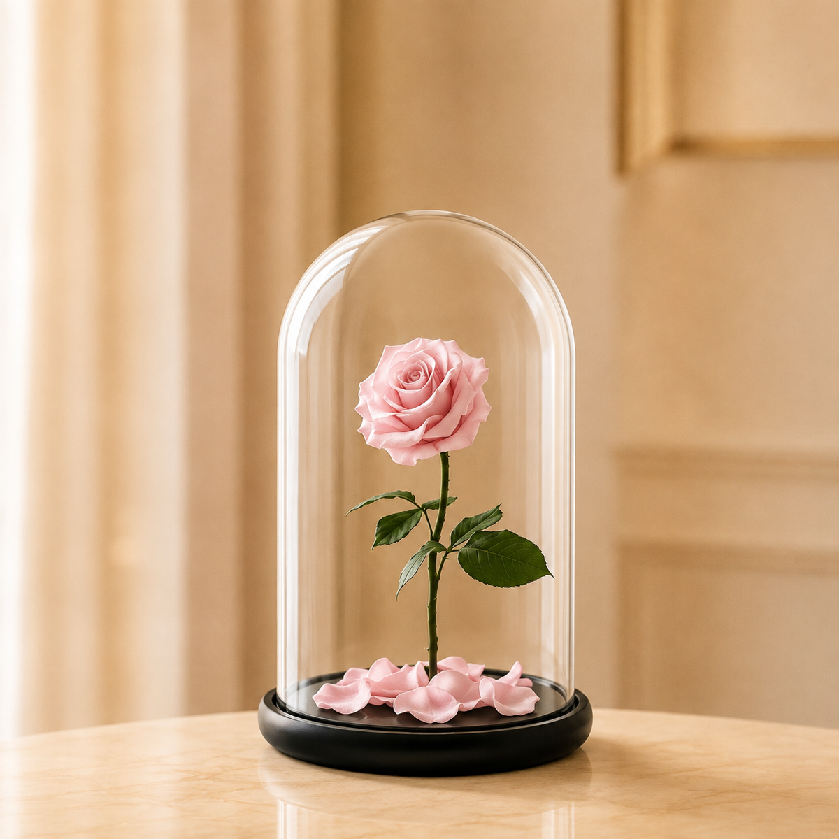 Eternal Blush Rose – preserved blush pink rose under a glass dome