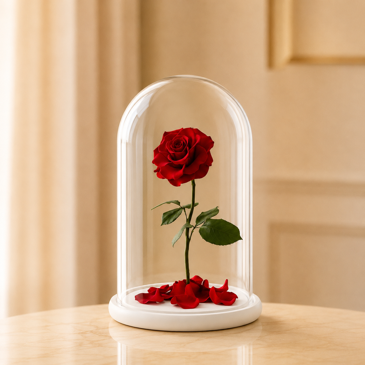 Eternal Red Rose Ivory Base – preserved red rose under a glass dome on an ivory base