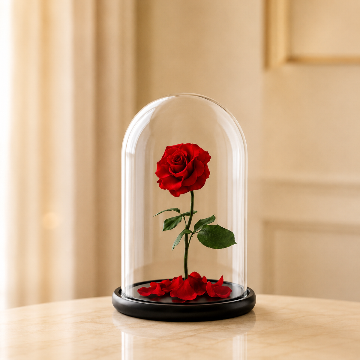 Eternal Red Rose – single preserved red rose under a glass dome
