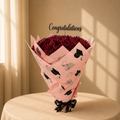 Plum Applause burgundy chrysanthemum graduation bouquet with Congratulations topper