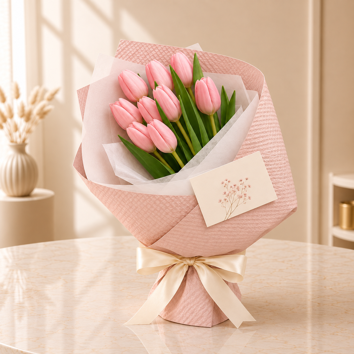 Blush Tulip Delight - Velvety Flowers hand bouquet of pink tulips