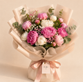Blushing Peony Dream - pink and ivory peony bouquet on clean beige background
