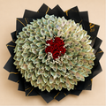 Fortune Rose Bouquet - money-petal bouquet with red roses on clean beige background