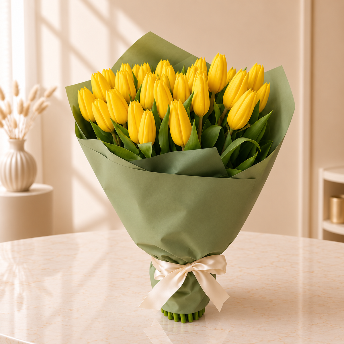 Golden Tulip Luxury - Velvety Flowers hand bouquet of yellow tulips