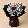 Prosperity Rose Bouquet - money-petal bouquet with red rose on clean beige background