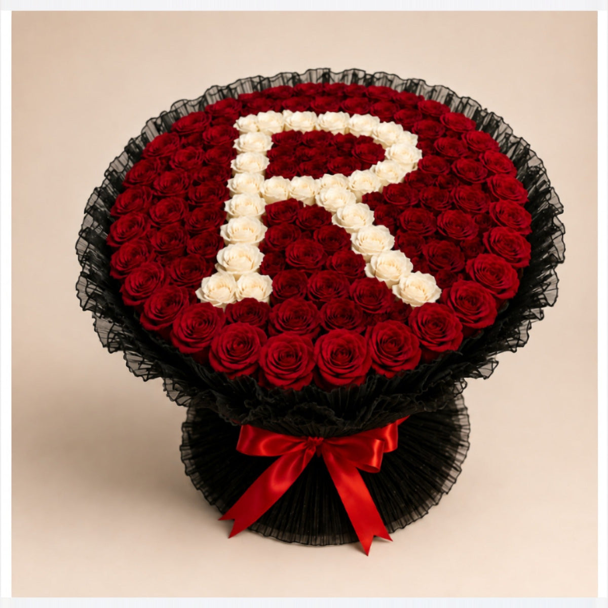 R Letter Rose Bouquet – 120 Roses