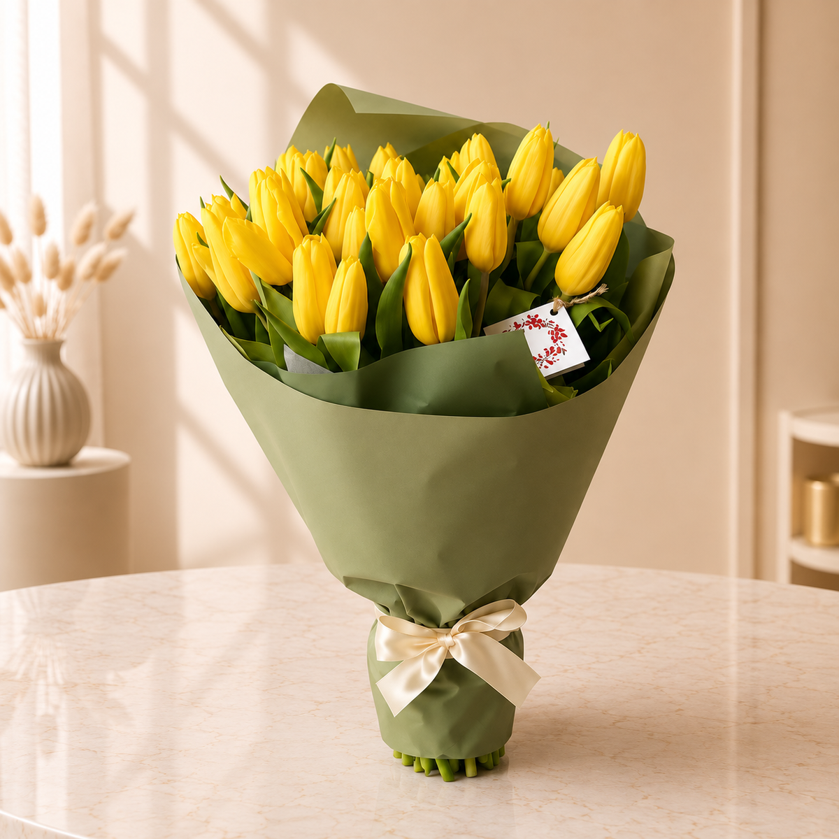Sunny Tulip Bouquet - Velvety Flowers hand bouquet of yellow tulips