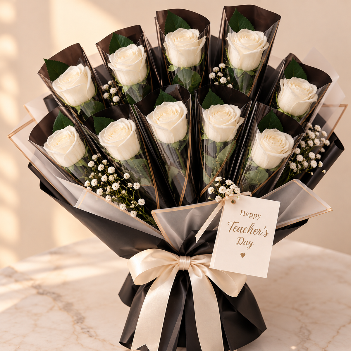 Teacher's Day Rose Bouquet – White
